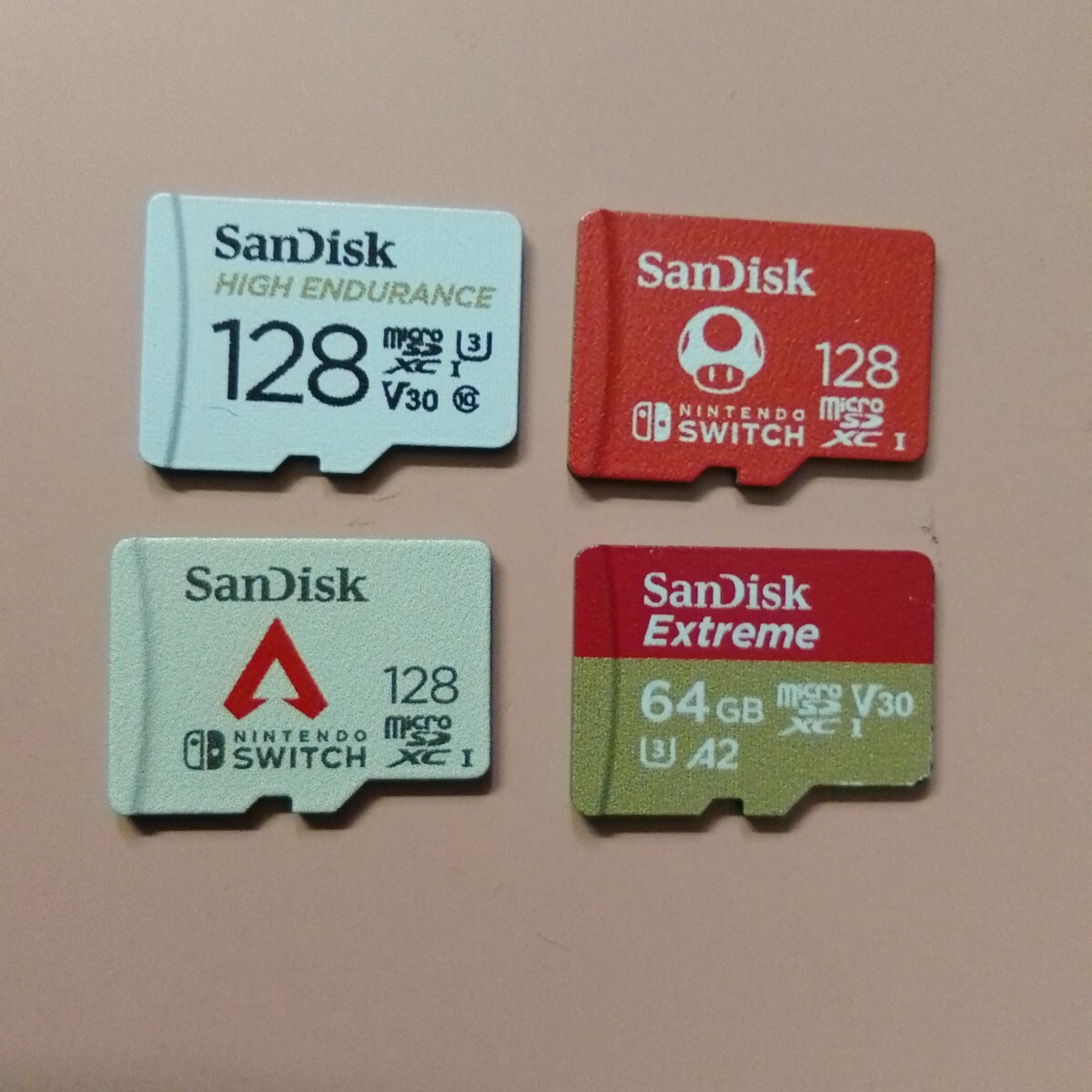 ⑥ 未使用品 SanDisk microSDカード 4枚セット 128GB×3枚 64GB×1枚 アダプター、ケース付き拍卖