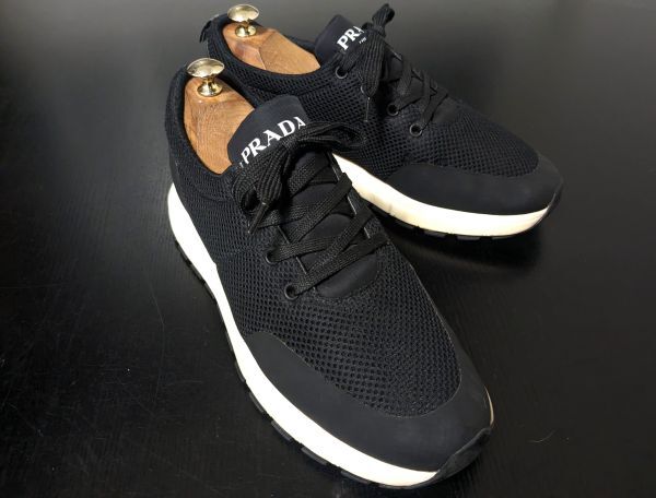 プラダ 7 PRADA 黒 ナイロンコンビレザースニーカー 2157拍卖