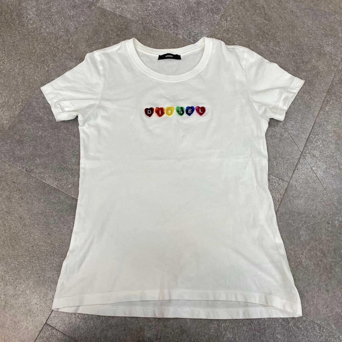 DIESEL ディーゼル 半袖 Tシャツ カラフル ハートロゴ ホワイト拍卖