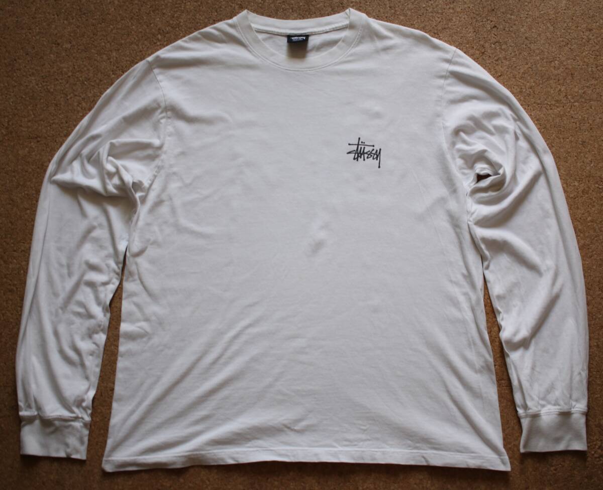 1円 stussy ステューシー Tシャツ 長袖 ホワイト 白 USA製 希少 レア L 限定 ロゴ OLD オールド USA製 古着 クルーネック アメリカ製 ロンT拍卖