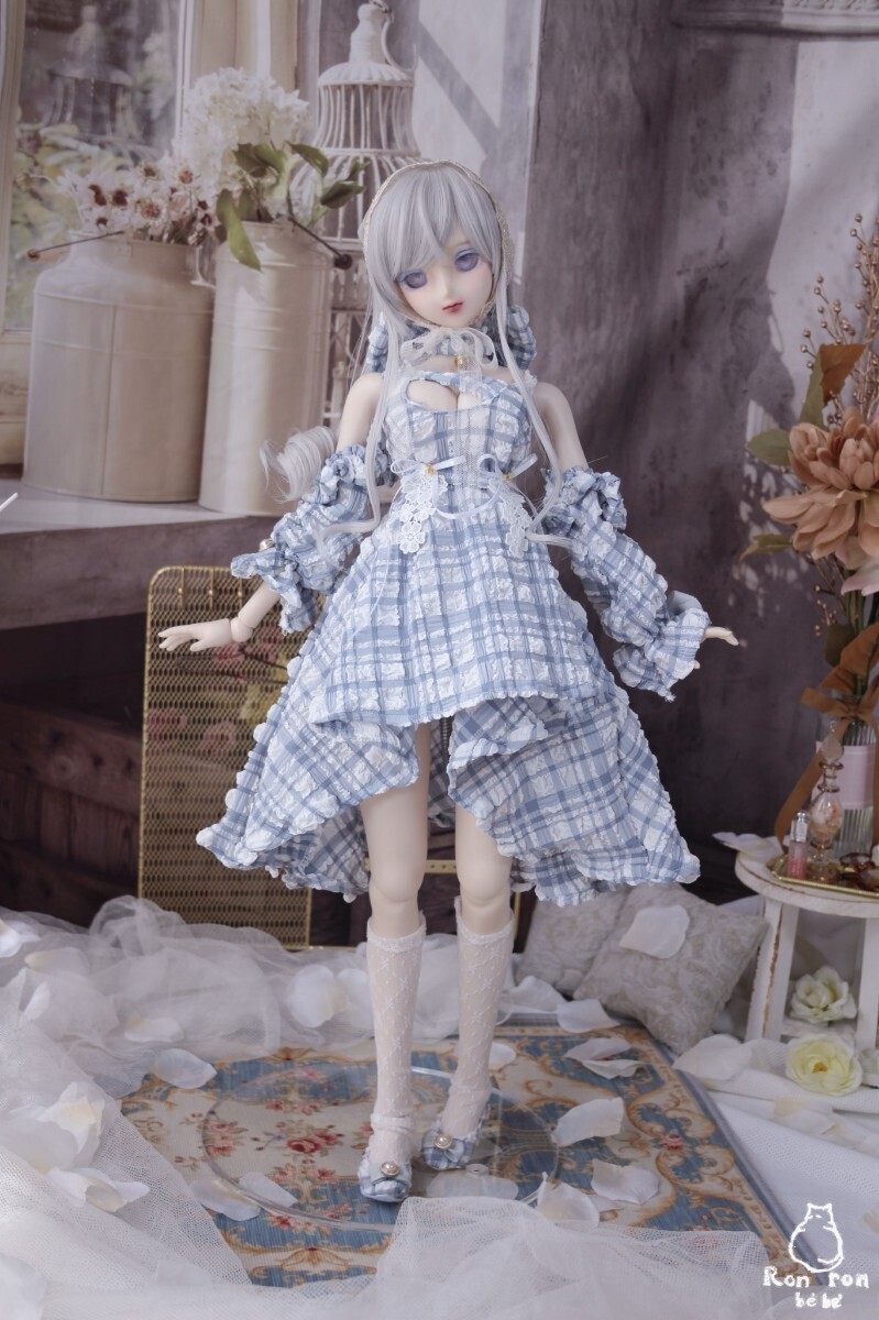 DDdy◆DDS ドレス&小物6点セット 【春夏ギンガム フィッシュテールワンピースセット◆ブルーグレー】Ronronbebe拍卖