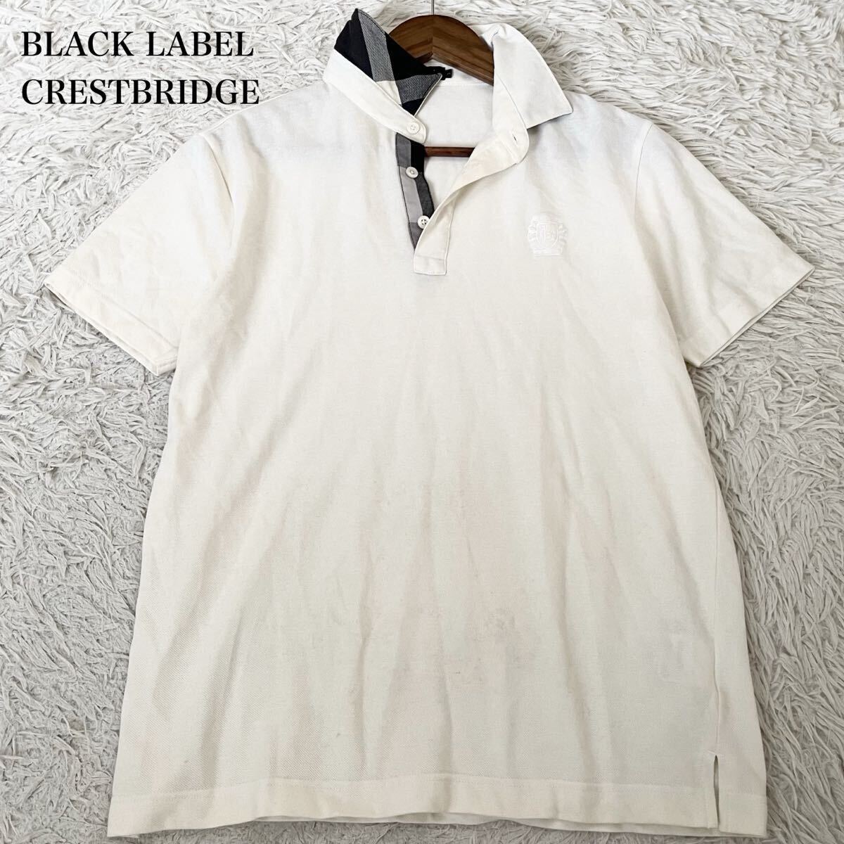 【希少L】ブラックレーベル BLACK LABEL CRESTBRIDGE メンズ ポロシャツ 半袖 ゴルフウェア チェック 鹿の子 ストレッチ 刺繍 3拍卖