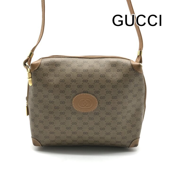 1円 良品 GUCCI グッチ ショルダーバッグ ヴィンテージ GG柄 オールドグッチ マイクロGG ゴールド金具 斜めがけ ベージュ y895拍卖