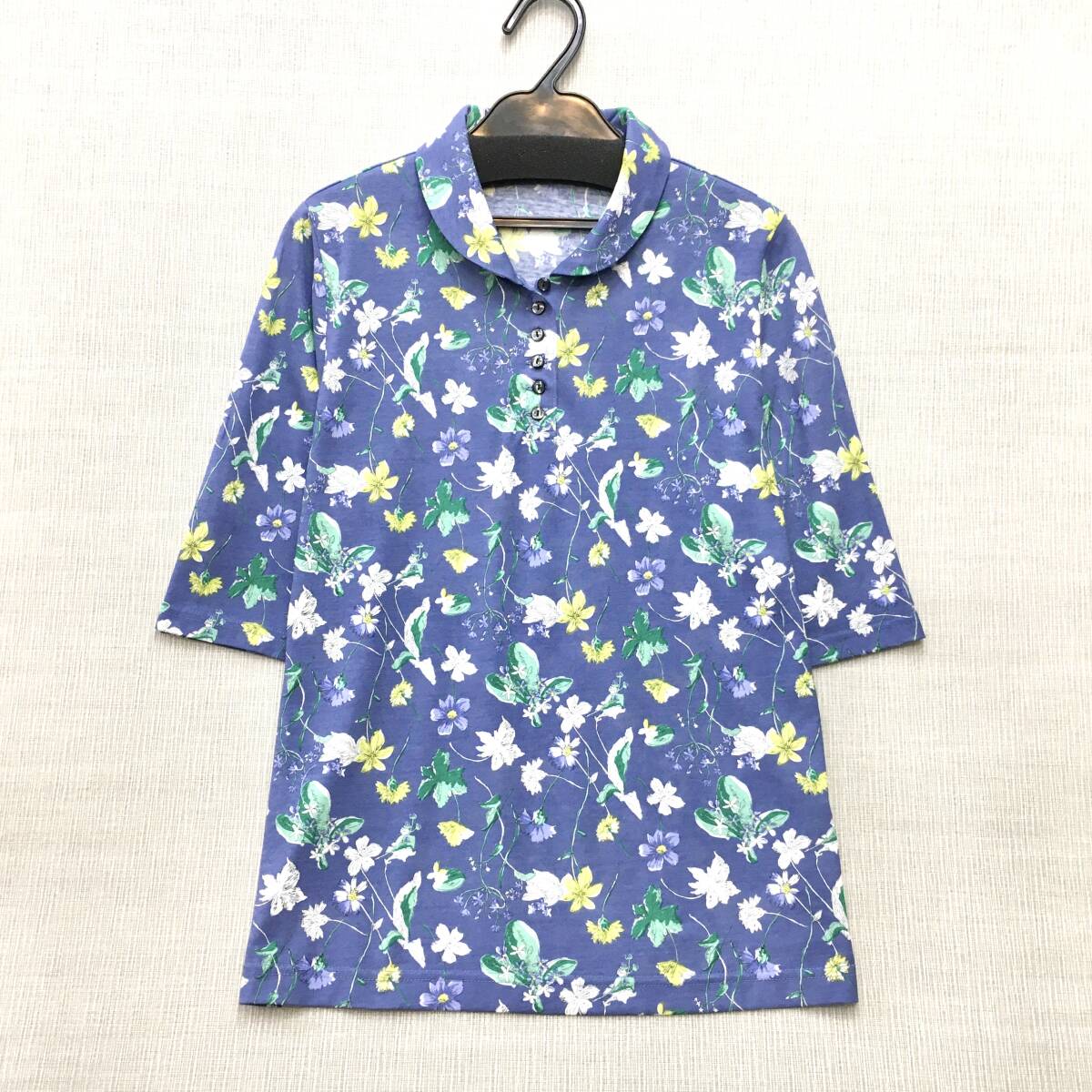 新品】ML 日本製 婦人エリ付 カットソー 薄手 綿100% 5分袖 M-Lサイズbg 涼しい 接触冷感 強撚糸 手洗いOK ポロシャツ サイドスリット入り拍卖
