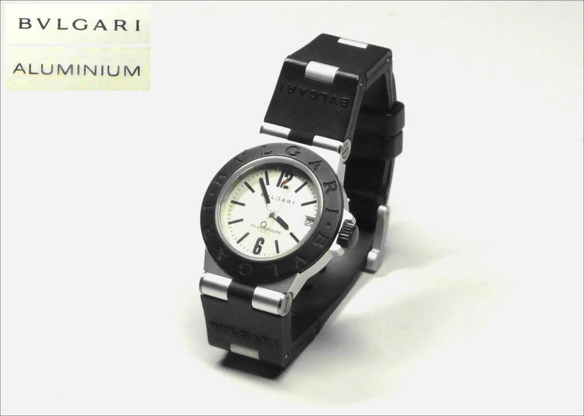 3□BVLGARI□ブルガリ アルミニウム al 32 ta 動作確認済 クオーツ メンズ腕時計拍卖