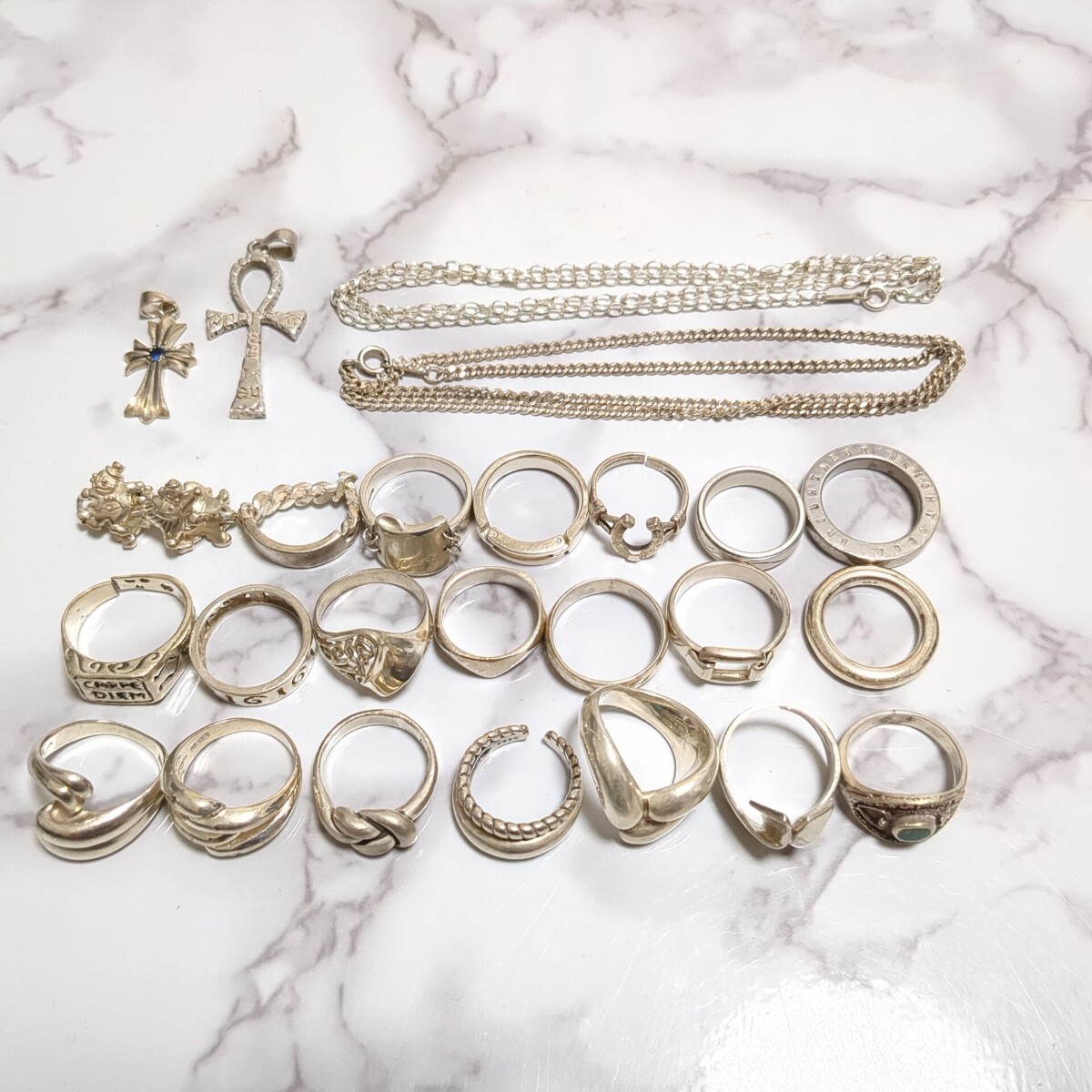 129g シルバー silver 925 刻印等 銀製品 リング ネックレス トップ 喜平 まとめ 大量 アクセサリー 1円 拍卖