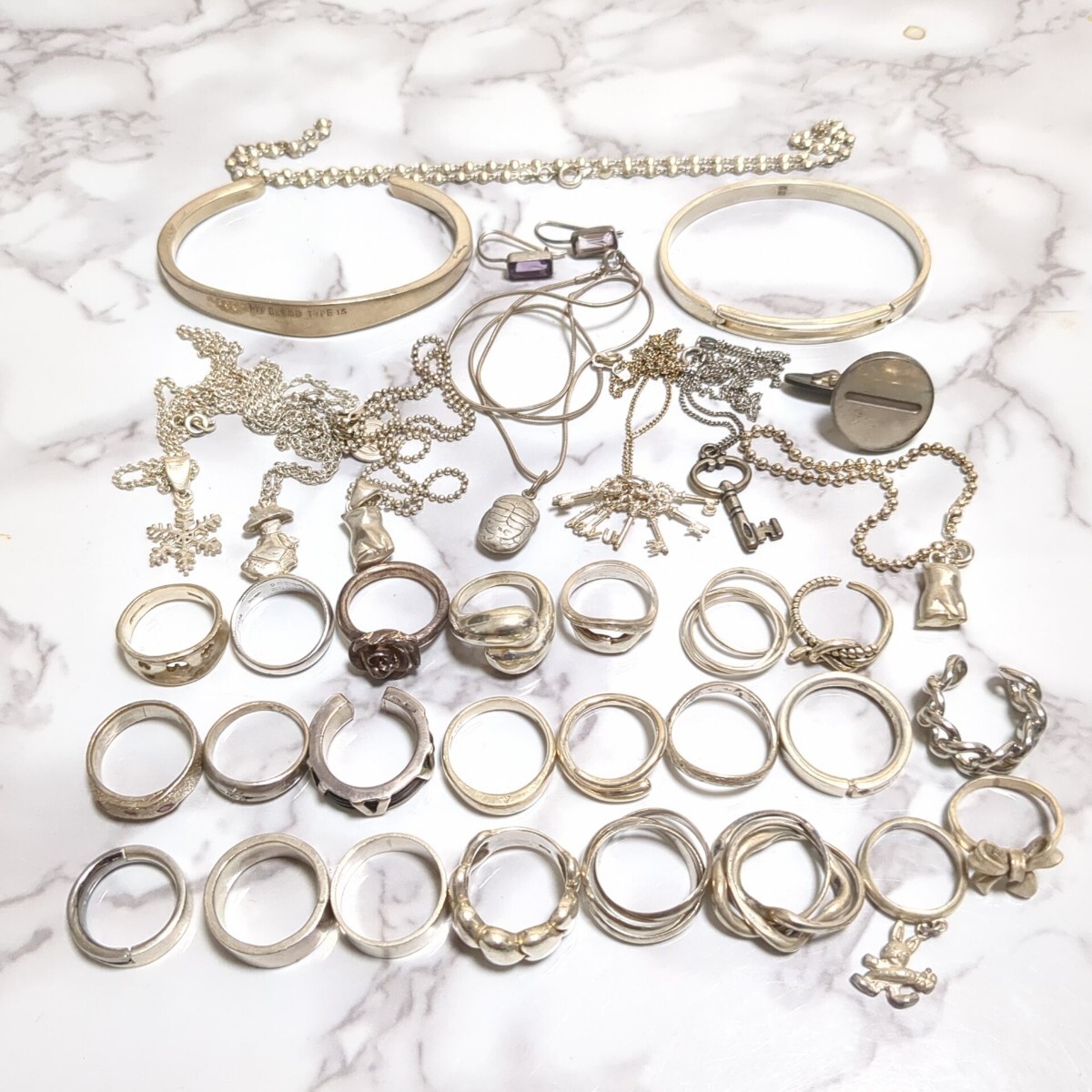 209g シルバー silver 925 1000刻印等 リング ネックレス バングル まとめ 大量 アクセサリー 1円 地金 銀製品 拍卖