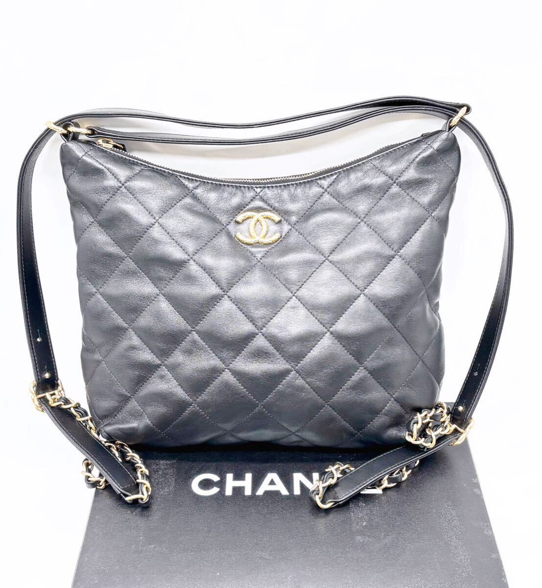 1円〜【美品】CHANEL シャネル マトラッセ ラムスキン チェーンショルダーバッグ リュックサック バックパック 2way Gカード 黒 ココマーク拍卖