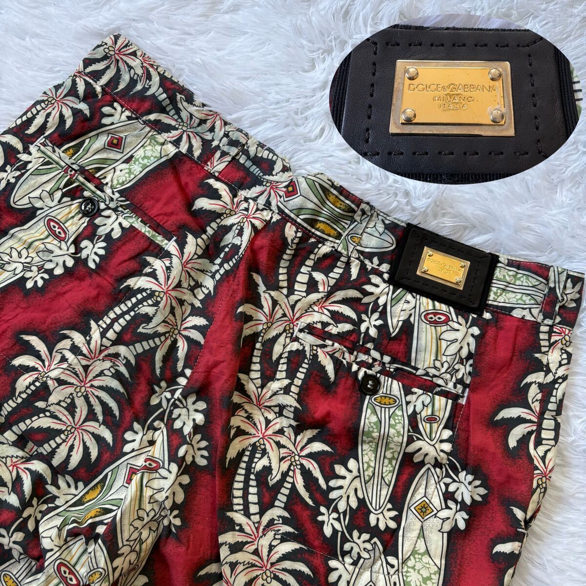 極美品/希少L相当!!◎DOLCE&GABBANA ドルチェアンドガッバーナ ロゴプレート ハーフパンツ ショート ショーツ 総柄 ボタニカル 花 ヤシの木拍卖