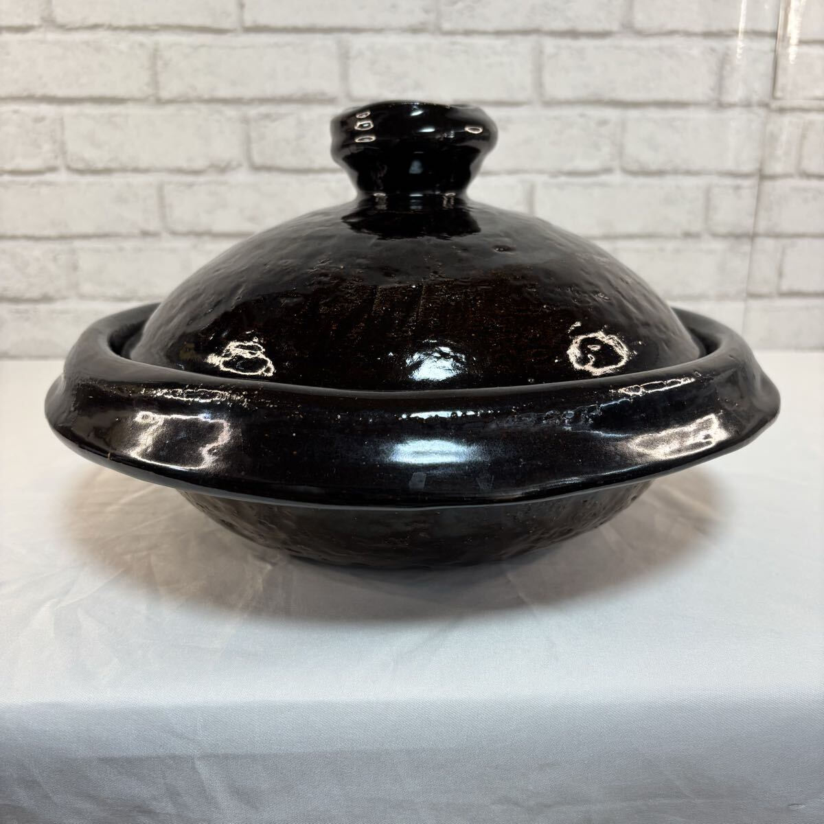 陶印あり 黒釉 蓋付き 土鍋 約30cm 陶器 大型 鍋物 和食器 作家物 炊飯土鍋拍卖