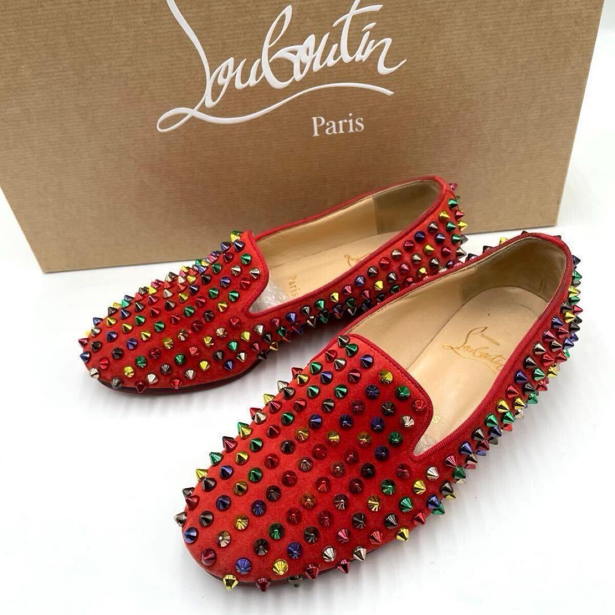 Christian Louboutin クリスチャンルブタン マルチカラー スパイクスタッズ オペラシューズ ローファー スエード 35 拍卖