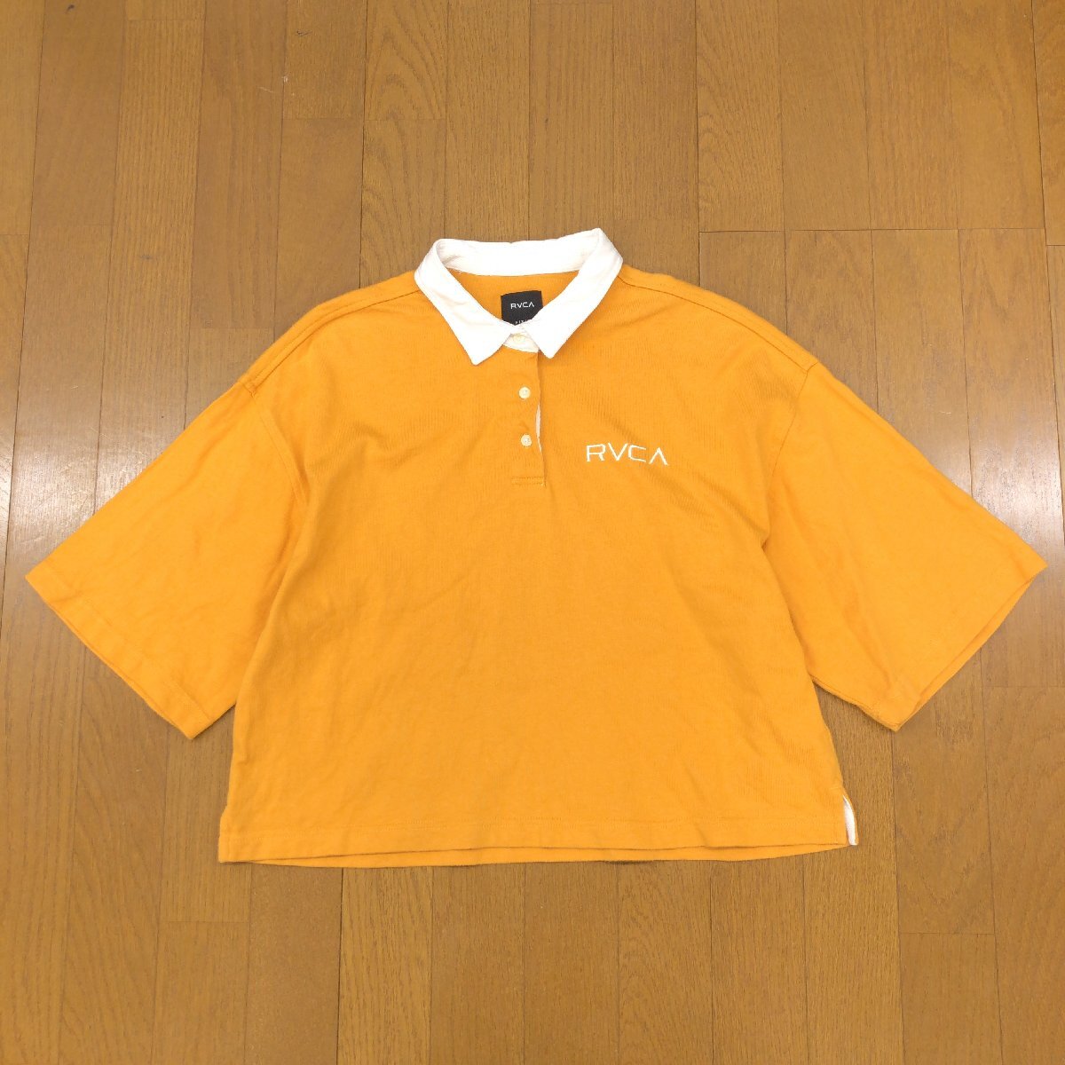 RVCA ルーカ ワイドスリーブ クロップド ポロシャツ S オレンジ 半袖 Tシャツ ショート丈 レディース サーフ スケーター ストリート拍卖