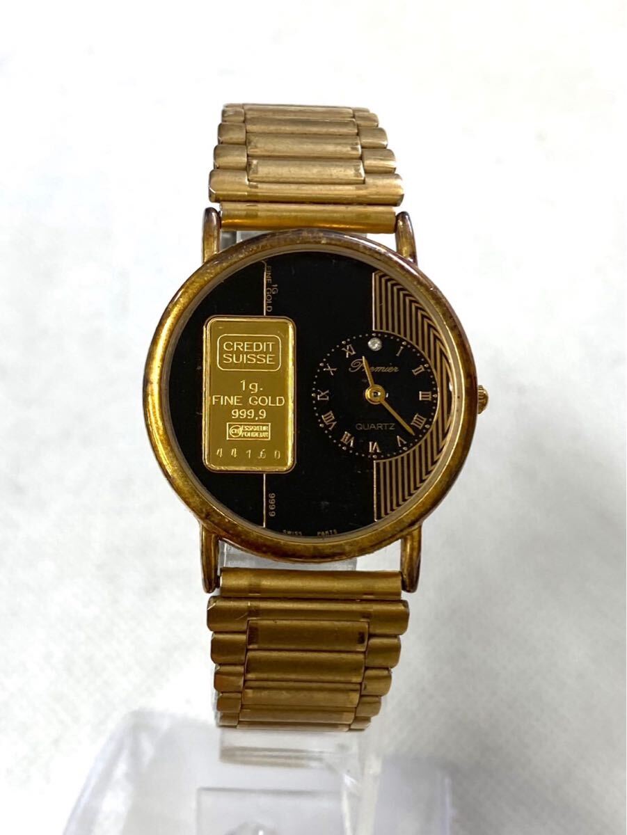 premier 999.9 Credit Suisse 1g Fine Gold クォーツ 腕時計 黒文字盤 ゴールド ラウンドフェイス 未稼働 ts071002拍卖
