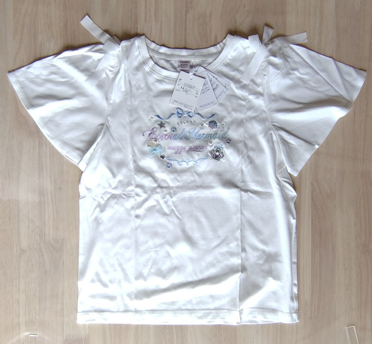 【未使用】ナルミヤ mezzo piano Junior(メゾピアノジュニア)シェル&ジュエル半袖Tシャツ 160cm 半袖Tシャツ (注)汚れあり 拍卖