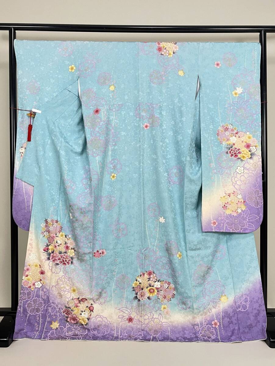 IROHA◆振袖◇【tc8114】成人式 卒業式◆正絹【中古】【水色】拍卖