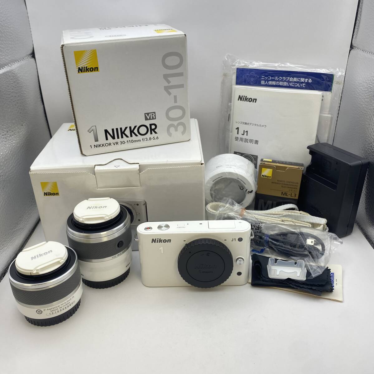 K7000 Nikon 1 J1 ニコン 1NIKKOR デジタルミラーレスカメラ 10-30mm 30-110mm セット 付属品 通電、簡易動作確認済み ホワイト 拍卖