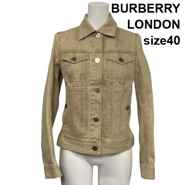 バーバリーロンドン BURBERRY LONDON デニムジャケット Gジャン ブルゾン 長袖 ベージュ 綿混 40 M 9号 レディース S6A004拍卖