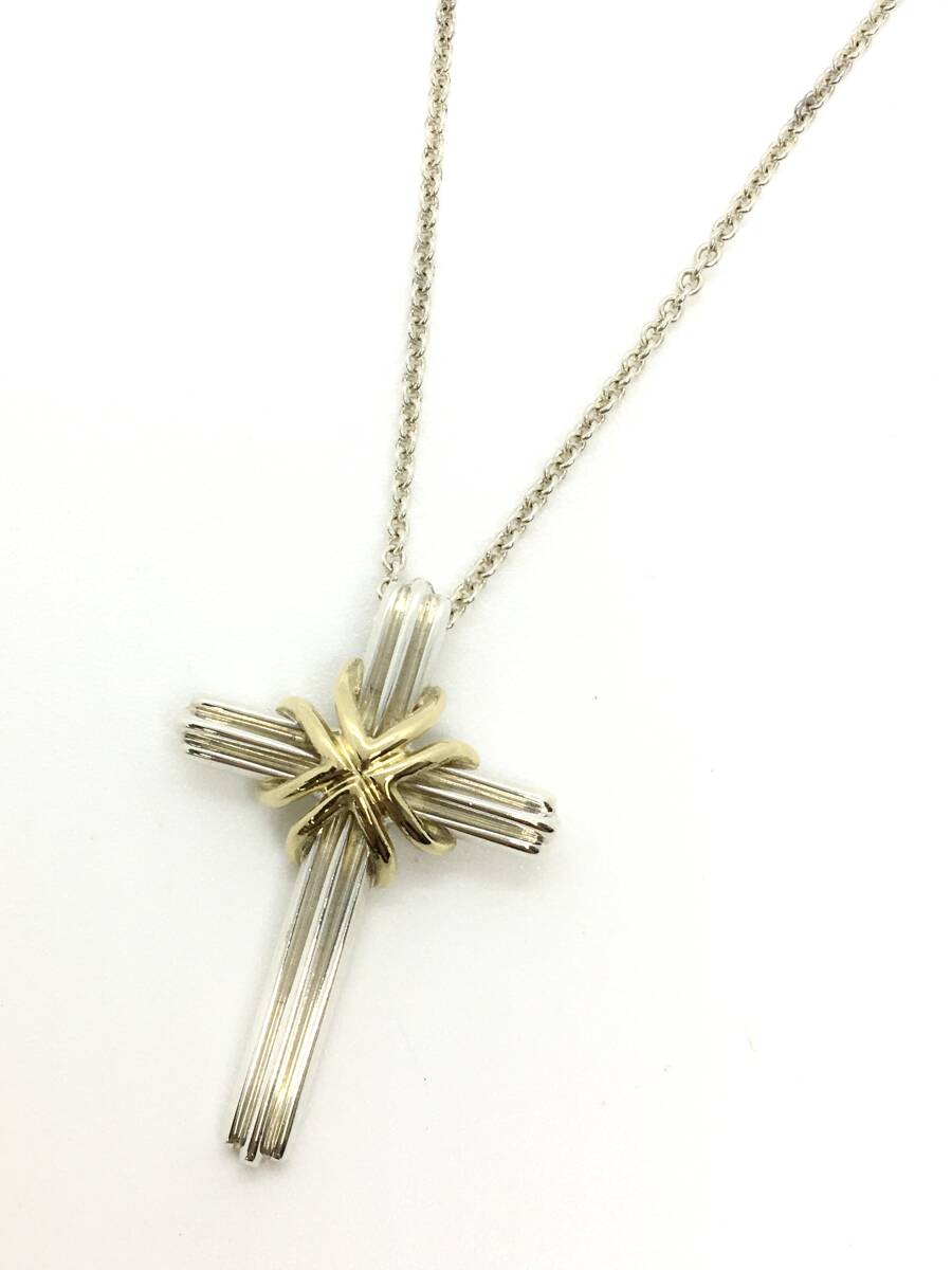 ◇1円◇ TIFFANY&Co. ティファニー ネックレス シグネチャー クロス Silver925 シルバー925 SV925 750 イエローゴールド YG アクセサリー拍卖