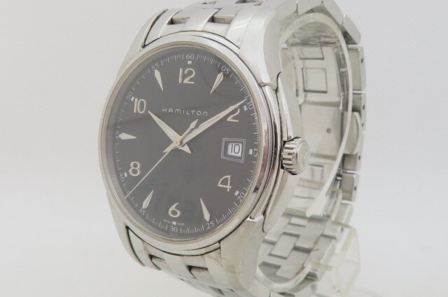 1円~HAMILTON ハミルトン H324110 ジャズマスター 黒文字盤 SS QZ クォーツ メンズ腕時計 8-2-1拍卖