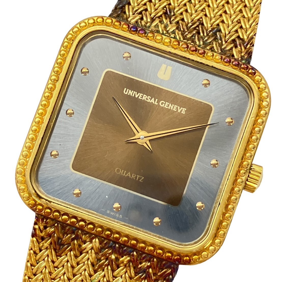 K081-K58-2859◎ UNIVERSAL GENEVE ユニバーサル ジュネーブ メンズ腕時計 543003 QUARTZ クォーツ スクエア 2針 ゴールドカラー KA拍卖