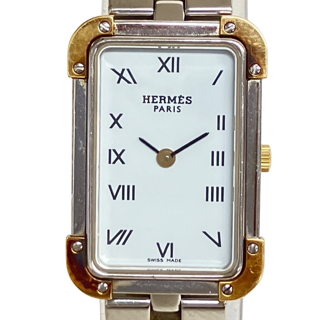 L015-HR8-111◎ HERMES エルメス レディース腕時計 クロアジュール CR1.220 QUARTZ レクタンギュラーケース 2針 ホワイト文字盤 KA拍卖
