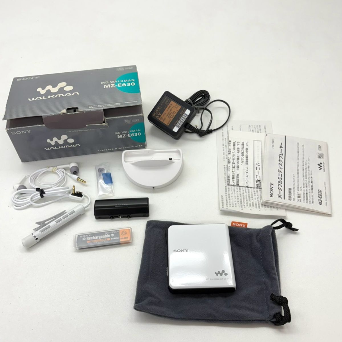 L336-CH4-4761 SONY ソニー WALKMAN ウォークマン MDプレイヤー MZ-E630 ホワイト 取扱説明書/箱付き 通電確認OK KA拍卖
