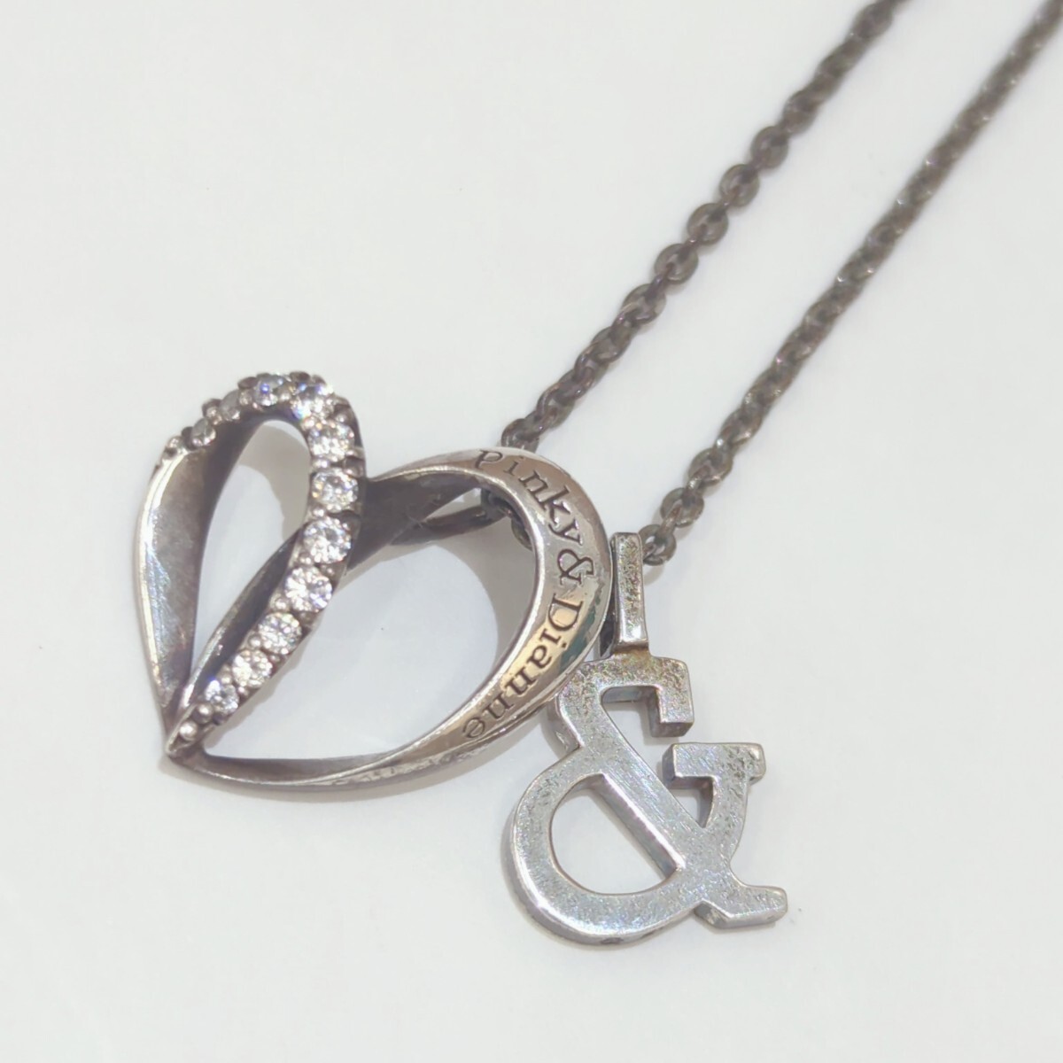 【Pinky&Dianne】SV 925 ピンキー&ダイアン ネックレス シルバー アクセサリー ハートモチーフ &マーク ペンダント ラインストーン拍卖