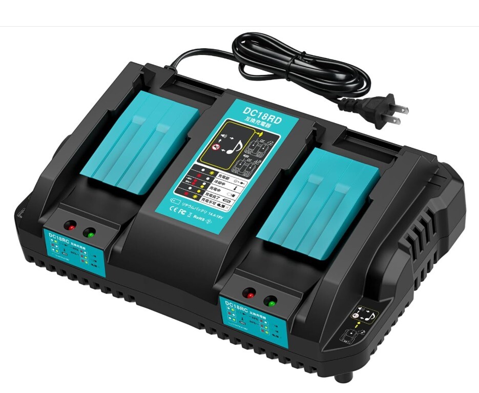 C6 VANKO DC18RD マキタ互換2口充電器 14.4-18v 同時・連続充電可 小型・軽量 USB端口 PSE認証済 メロディーお知らせ拍卖