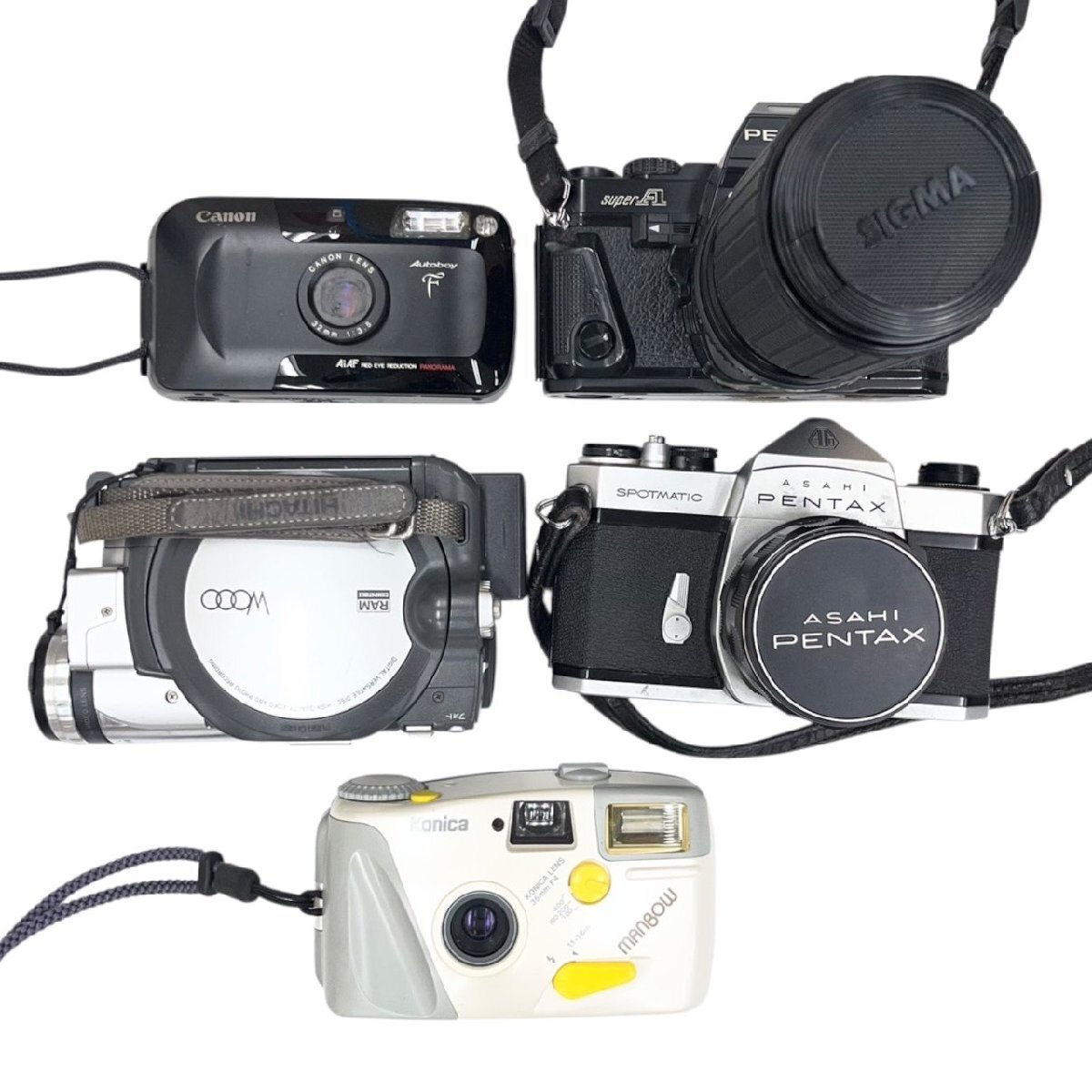 1円スタート カメラ まとめ5点セット Canon キャノン PENTAX ペンタックス 等 コンパクトカメラ ビデオカメラ フィルムカメラ 動作未確認拍卖