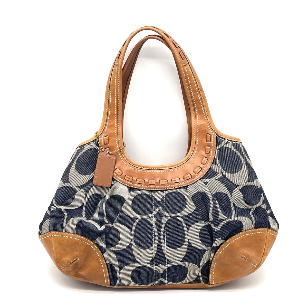 1円 良品 COACH コーチ シグネチャー デニム ビッグシグネチャー トートバッグ ショルダーバッグ ネイビー 12747拍卖