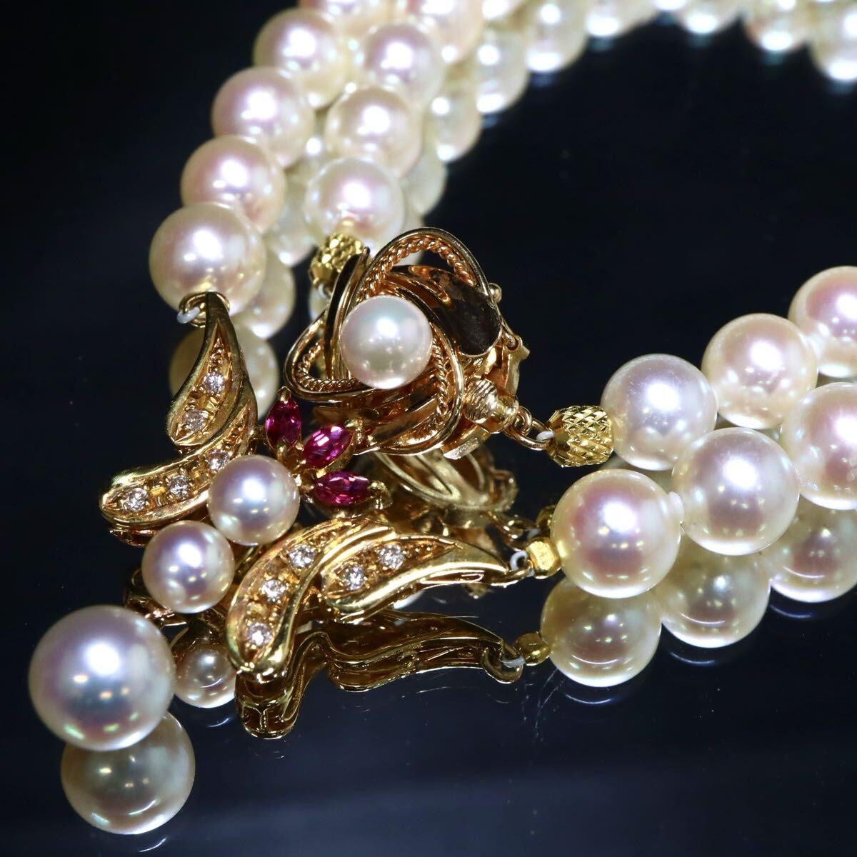 K18/K14!!ルビー/ダイヤ付き!!■アコヤ本真珠ネックレス■A 約30.0g 約39.0cm 約5.0-7.5mm珠 pearl パール 珍珠 necklace EH0/EH5 U258拍卖