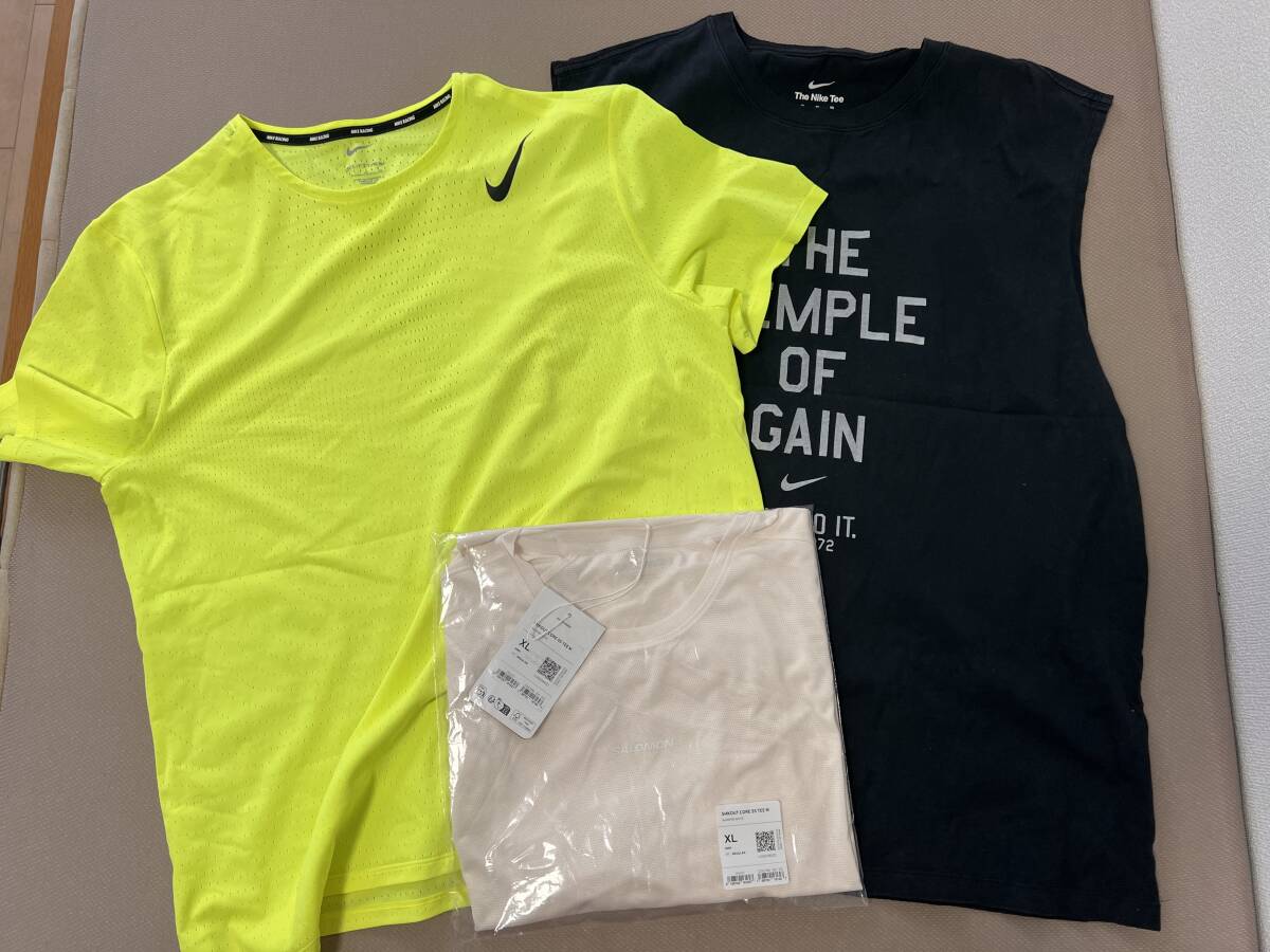 NIKE (ナイキ) ×2枚 + SALOMON (サロモン)×1枚 ランニング・トレーニング用Tシャツセット (XL)拍卖