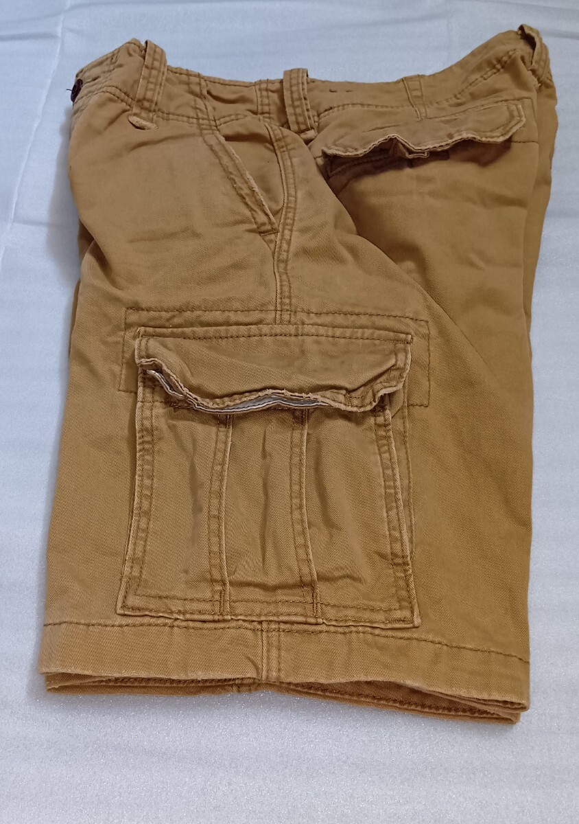 ☆HOLLISTER カーゴ30ショート短パンツ半ハーフ茶色系ズボン洗濯済COTTONボトムスAbercrombie & Fitch姉妹カジュアル ブランド☆ホリスター拍卖