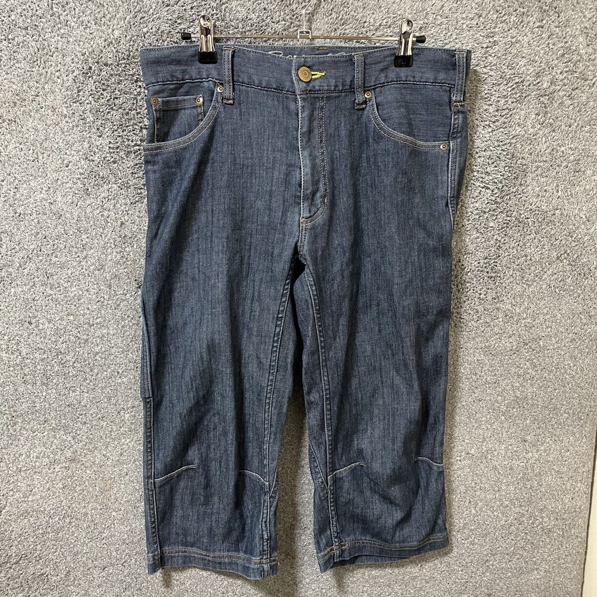 【E白】Eddie Bauer エディーバウアー デニムハーフパンツ クロップドパンツ サイズ30 L相当 ブルー ストレッチ メンズ ボトムス 最落なし拍卖