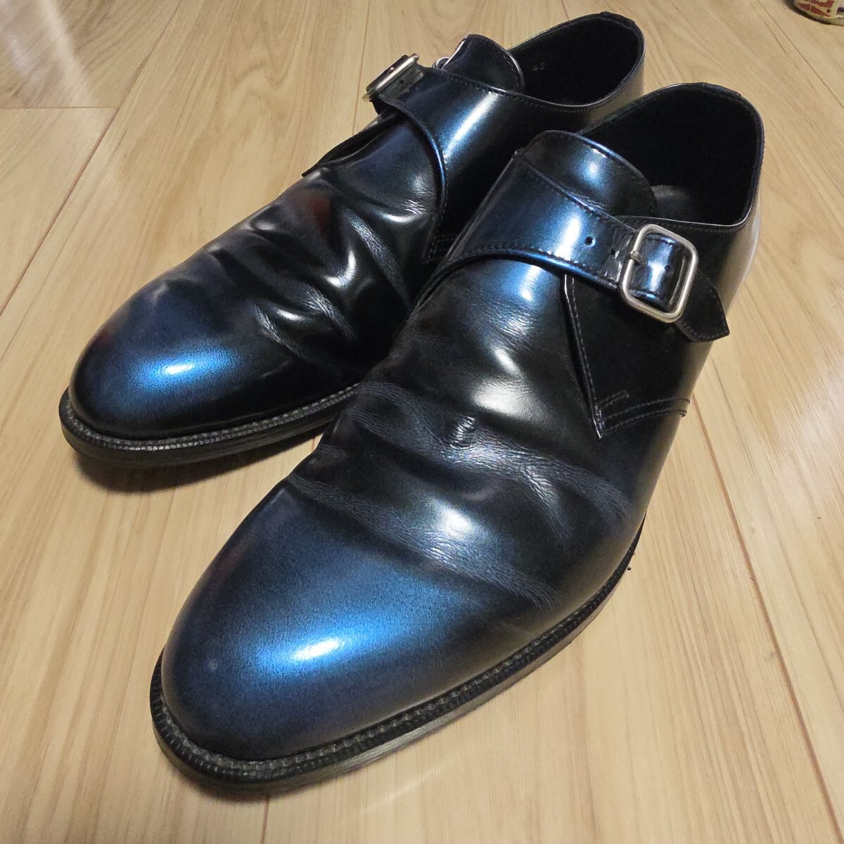 ¥100スタート!!ダイエットブッチャースリムスキングラデーションモンクストラップレザーシューズsize42検索用 シングルモンク ダブル拍卖