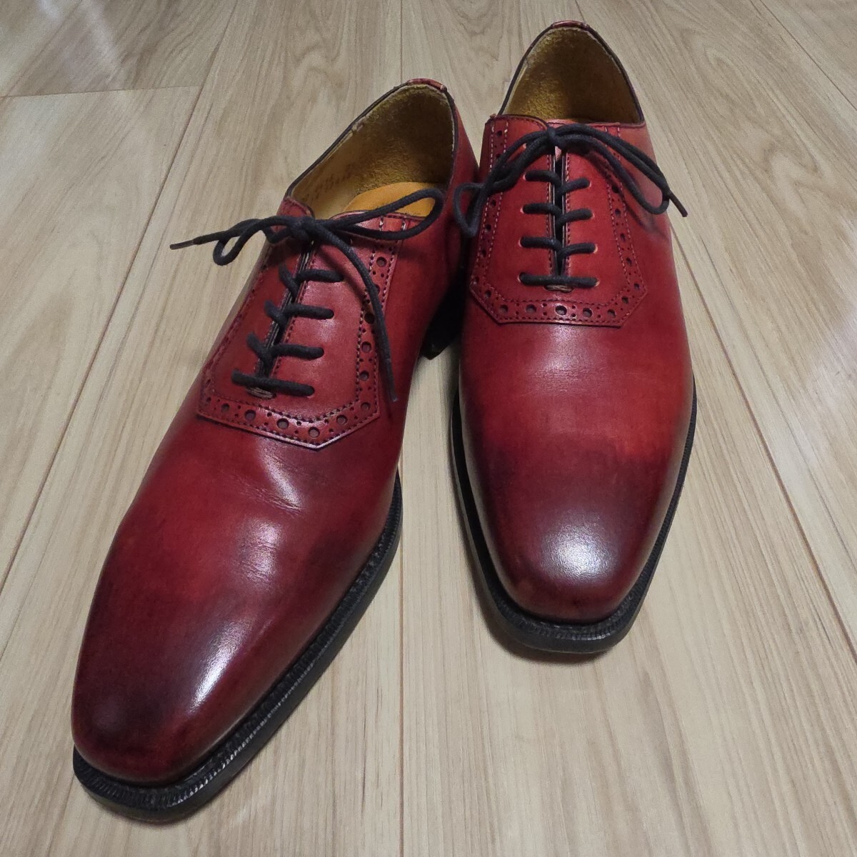¥100スタート!!スペイン製プレーントゥシューズ赤size26.5検索用フープディドゥREGAL ビジネスシューズ バーガンディ ボルドー拍卖
