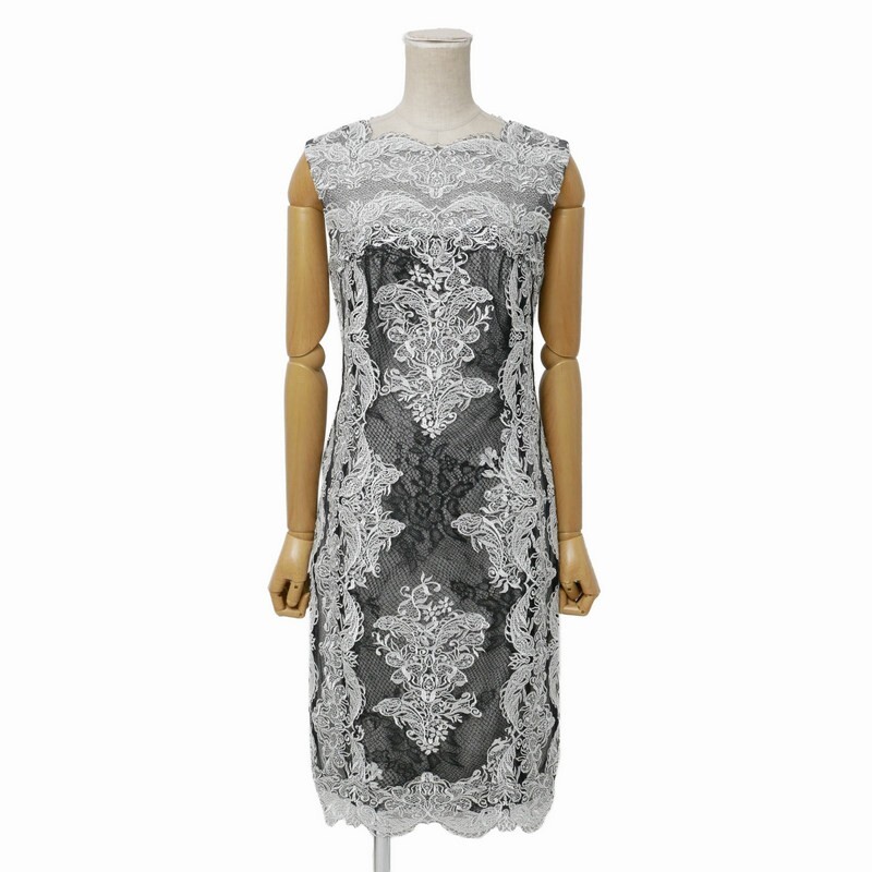 GT8775=タダシショージ/TADASHI SHOJI*刺繍レース*メッシュ*フォーマル*ノースリーブワンピ―ス*ドレス*サイズ4*ブラック×ホワイト系拍卖