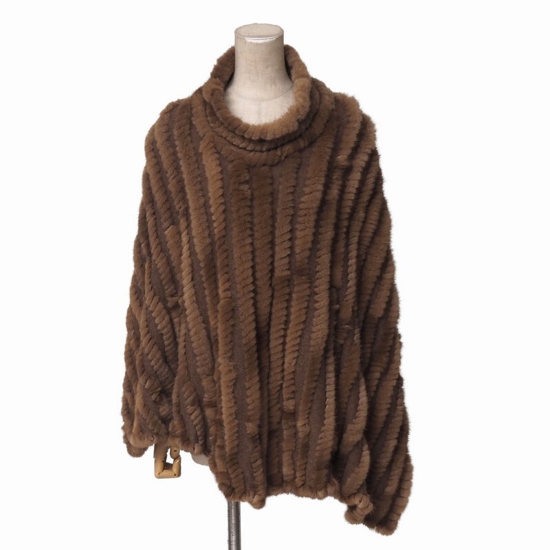 MJ5030=ミンクヤーン/MINK*カシミヤニット*リアルファー*ファーポンチョ*プルオーバー*ブラウン系拍卖