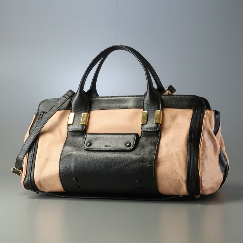 MJ5331* Chloe クロエ Alice アリス レザー ミニボストンバッグ ハンドバッグ 鞄 バイカラー ピンク/ブラック イタリア製拍卖