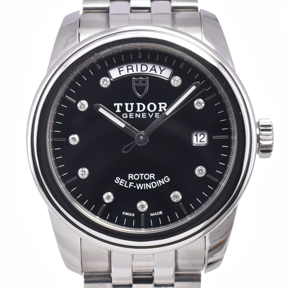 チューダー TUDOR 56000 グラマー デイデイト 10P ダイヤモンド ブラック 自動巻き メンズ 美品 保証書付き 腕時計 C#149703拍卖