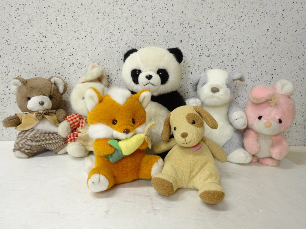 0860190s【昭和レトロ ファンシー 動物ぬいぐるみ 7体セット】中古品/NAKAJIMA うさぎ NAO'S 犬 ファースト マイリトルアン キツネ パンダ拍卖