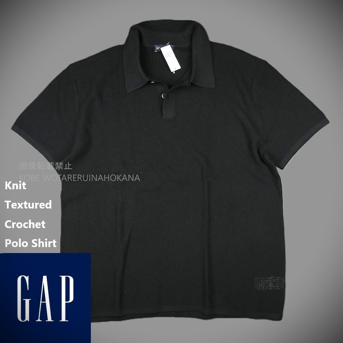 新品 ■ GAP ギャップ Knit Textured Crochet Polo Shirt ニット テクスチャー クロシェ ポロシャツ 274/06黒/【M】拍卖