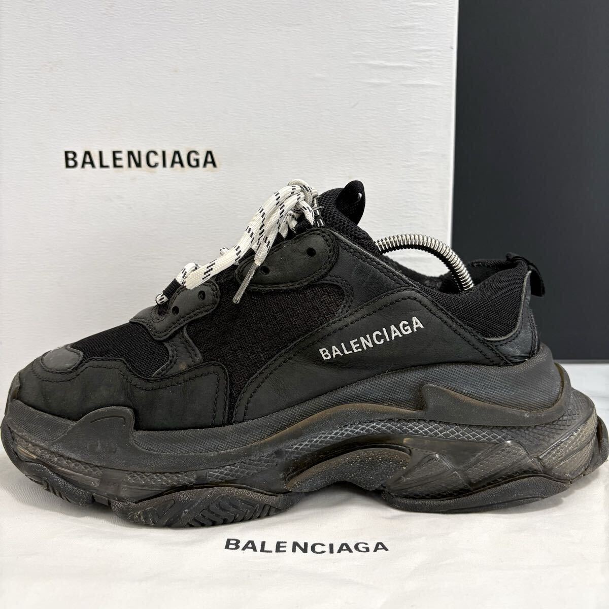 BALENCIAGA バレンシアガ Triple S トリプルエス サイドロゴ スニーカー シューズ 靴 レザー ファブリック 厚底 黒 ブラック メンズ 27.5cm拍卖