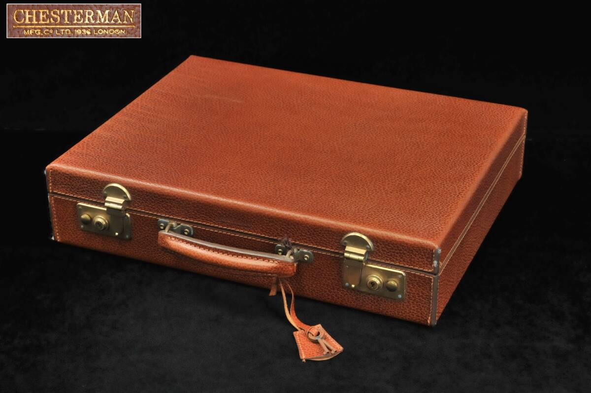 CHESTERMAN LONDON チェスターマン アタッシュケース トランクケース 鍵付き レザー シボ革製 ブラウン 32260712-4拍卖