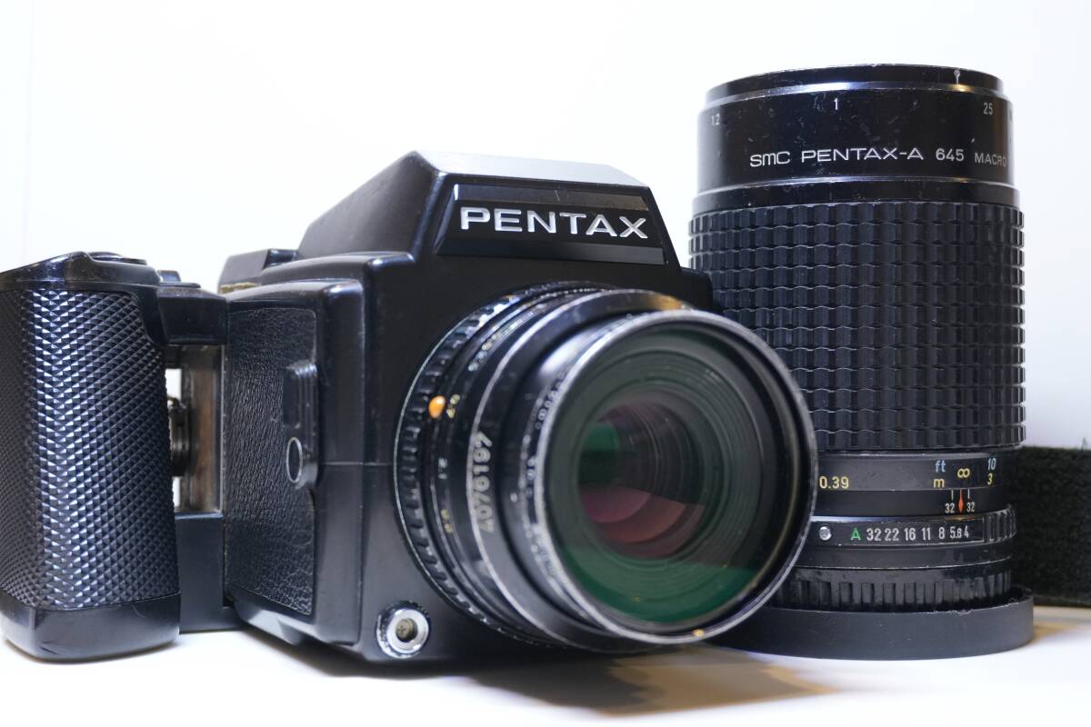 【動作品】PENTAX 645 中判フィルムカメラ SMC PENTAX-A 645 75mm F2.8 、 SMC PENTAX-A 645 MACRO 120mm F4 単焦点 マクロレンズ拍卖