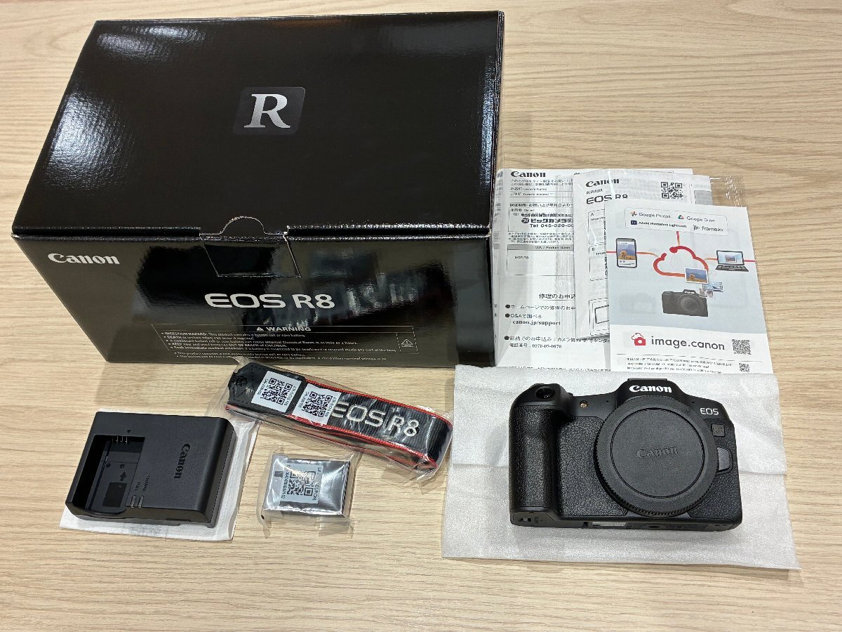 【541_83075】Canon EOS R8 ボディ 一眼レフ ミラーレス 光学機器 バッテリー ストラップ キャノン ブラック 箱付き 動作確認済拍卖