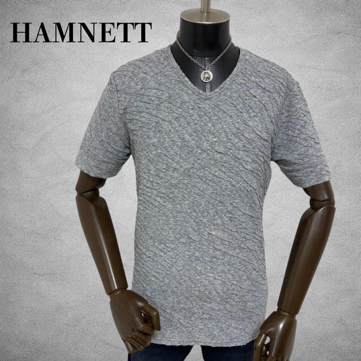 HAMNETT 半袖Tシャツ VネックTシャツ グレー系 半袖カットソー拍卖