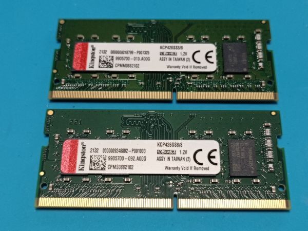 (BIOS確認済み)ノートPC用【Kingston】 8GB DDR4-2666(PC4-21300) 8GBx2枚 計16GB No.15拍卖