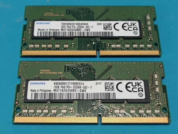 (BIOS確認済み)ノートPC用【SAMSUNG】 16GB 1Rx8 DDR4 PC4-3200AA 16GBx2枚 計32GB No.14拍卖