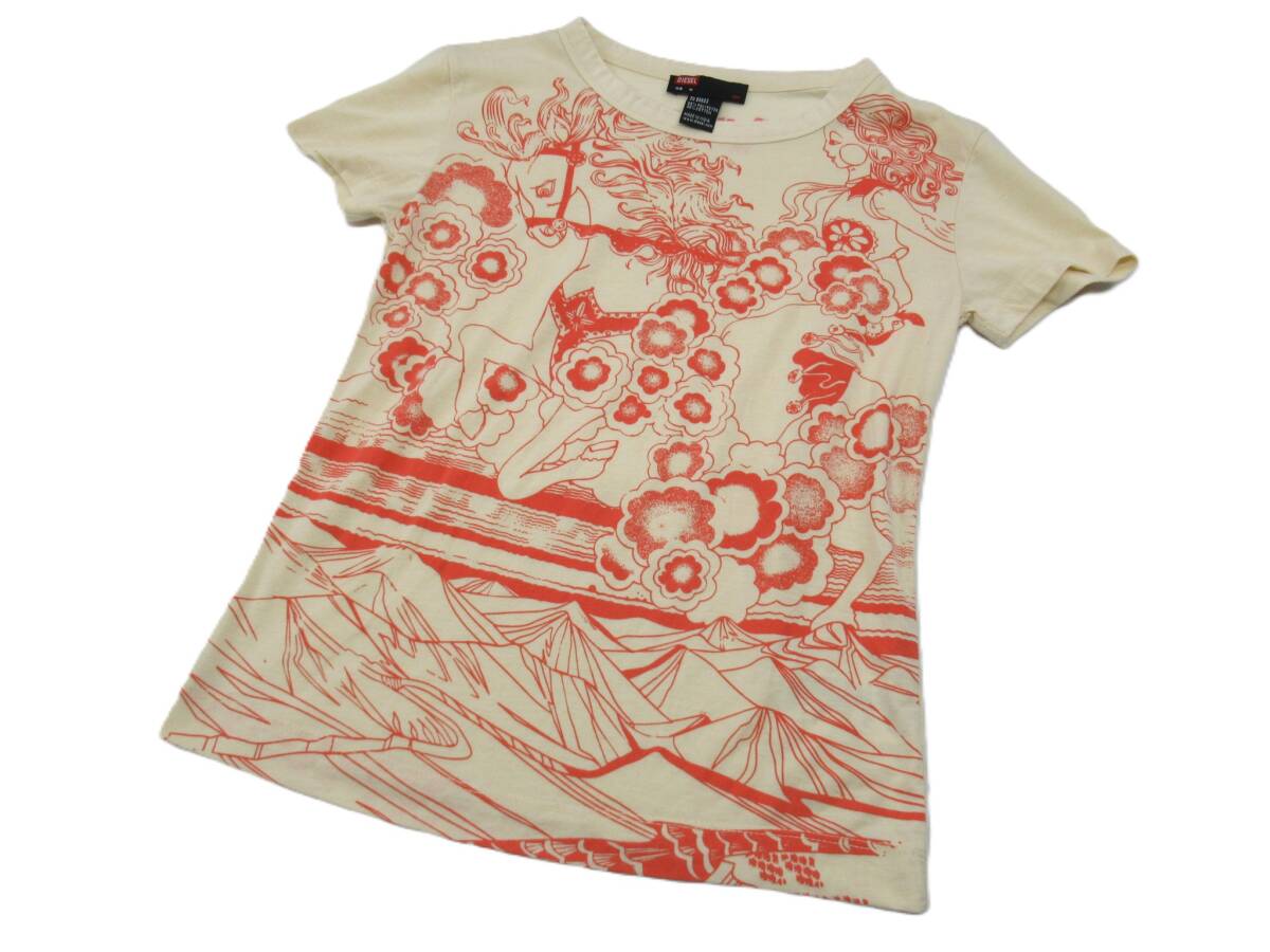 ★パケット発送/同梱不可【送400円】9259 DEISEL ディーゼル レディース 半袖プリントTシャツ 全面柄プリント ベージュ M拍卖